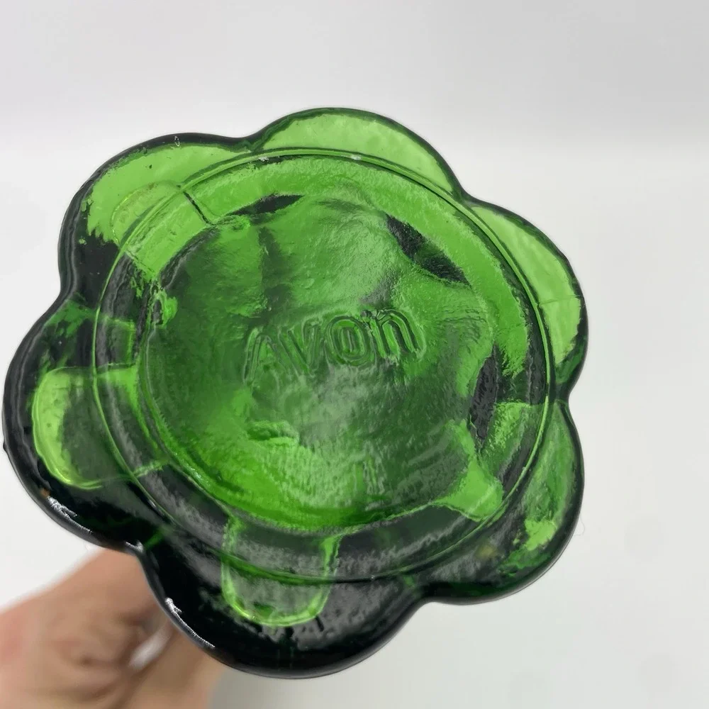 Avon Vintage Emerald Green Glass Bud Vase Cologne Bottle Empty 8